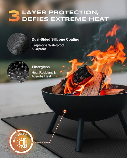 Non-Curl 48x40 inch Under Grill Mats for Outdoor Grill, Indoor Fire Pit Hearth Rugs for Fireplace, Double-Sided Fireproof, Oilproof & Waterproof BBQ Grill Mat, Easy to Clean,for Deck/Patio/Lawn
