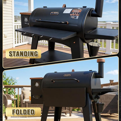 Uniflasy Front Shelf for Pit Boss Austin XL & Savannah PB1000NX Accessories | PB1500NX 29.5" Heavy Duty Grill Prep Table with 5 Hooks, Space Saving Steel BBQ Front Shelf Grill Folding Shelf