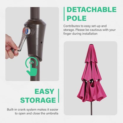 JEAREY 9FT 3 Tier Patio Umbrella Outdoor Market Umbrella Table Umbrellas with 8 Ribs 1.5 Pole Push Button Tilt and Crank UV Protection for Garden,Backyard,Pink