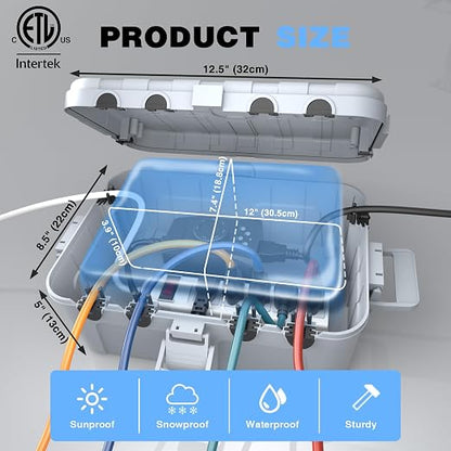 Flemoon Outdoor Electrical Box Waterproof, IP54 Waterproof Extension Cord Cover, Protect Outlet, Plug, Socket, Timer, Power Strip, Holiday Light, Large Weatherproof Connection Box, Light Grey