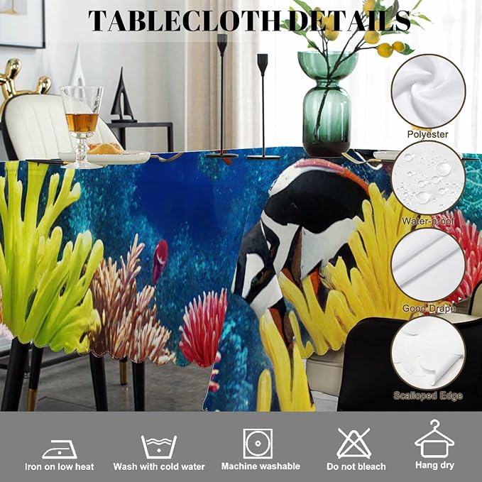 Swono Underwater Landscape 52"X70" Oblong Table Cloth Tropical Ocean Coral Reef Fishes Wrinkle Free Table Cover Farmhouse Tablecloth for Home Restaurant Picnic Indoor Outdoor Dining