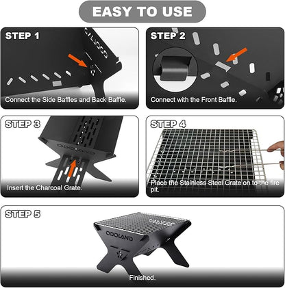 Odoland Camping Campfire Grill, Portable Folding Charcoal Grills, Backpacking BBQ Grill, Heavy Duty Firepit Grill with Carry Bag for Outdoor Cooking, Bonfire, Patio, Backyard