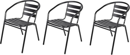 Indoor Outdoor Set of 3 Black Restaurant Metal Aluminum Slat Stack Chairs Lightweight