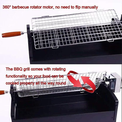 Portable Charcoal Grill for Camping BBQ, Outdoor Barbecue Grill with Electric Motor Roast, Easy Clean Stainless Steel BBQ Grill for Picnic Patio Party,A-1