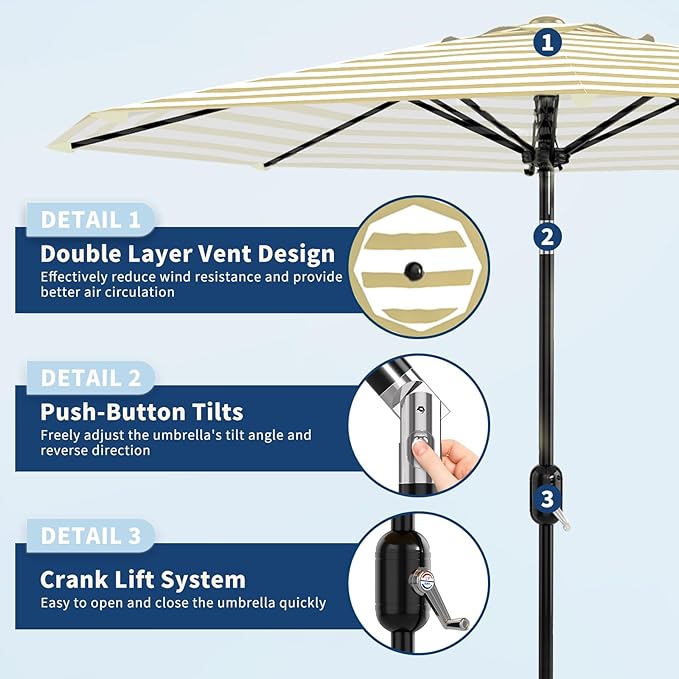 Garvee 9FT Patio Umbrella - Outdoor Table Umbrella with Smooth Crank Lift, Push Button Tilt and 8 Sturdy Ribs - Market Umbrella UV Protection Waterproof for Pool, Deck, Yard, Garden