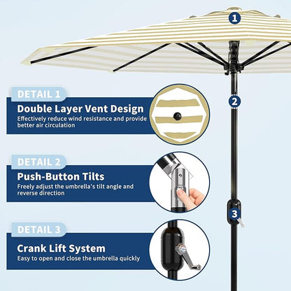 Garvee 10FT Patio Umbrella - Outdoor Table Umbrella with Smooth Crank Lift, Push Button Tilt and 8 Sturdy Ribs - Market Umbrella UV Protection Waterproof for Pool, Deck, Yard, Garden