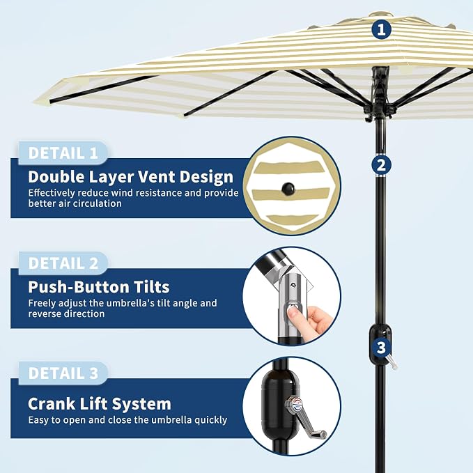 GarveeLife 10FT Patio Umbrella Outdoor, Market Umbrella, Table Umbrella with Push Button Tilt and Crank, 8 Sturdy Ribs UV Protection Waterproof for Garden, Pool, Deck, | Table Umbrella UV Protection Waterproof for Garden, Pool, Market, Deck (Brown & Wh...