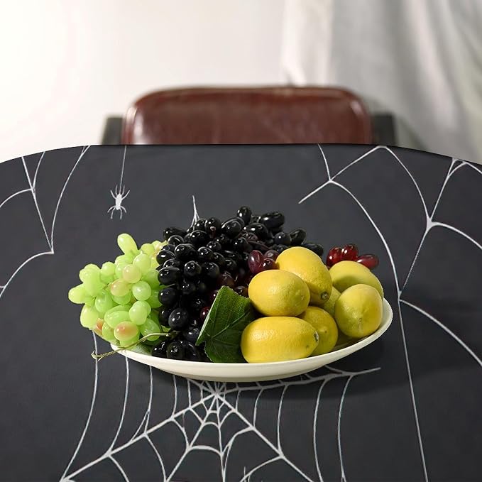 Spider Web Tablecloth, Scary Horror Spider Gothic Ghosts Black Water Resistant Wipeable Table Cover for Picnic Party Holiday Kitchen Dinner Table 60"x90"