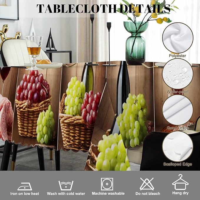 Swono Tablecloth Wine, Retro Red Wine Bottle Glass Grape Wooden Table Cloth for Kitchen Dining Tabletop Decoration Parties Weddings, 52 X 70 Inch Rectangle Tablecloth