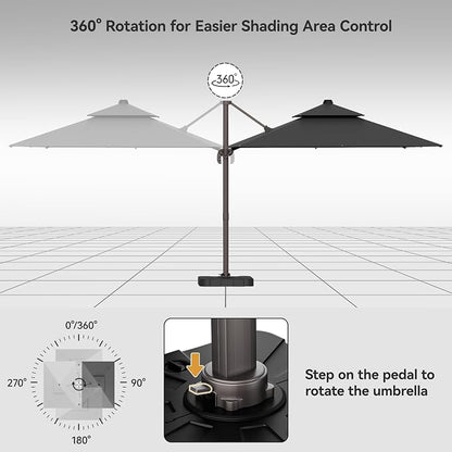 9x12FT Grey Cantilever Outdoor Patio Umbrella with Base, Large Rectangular Offset Design, Double Top Heavy Duty Aluminum Frame & 360° Rotation for Pool Garden Deck Backyard, Beige