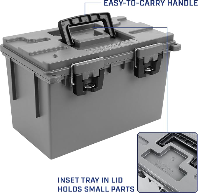 Sheffield XL Ammo Box Made in USA, Stackable Lockable Ammo Storage Box | 2 Pack Lockable Storage Box, Water and Dust Resistant Dry Box, Secures Hunting Gear, Gun Accessories, Supplies, and Bullets