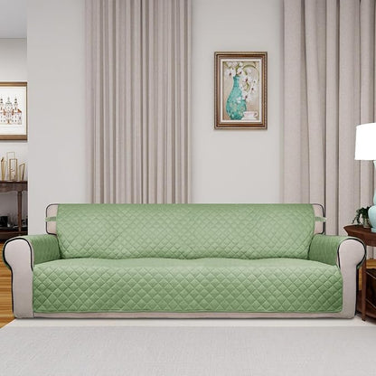 PureFit Reversible Quilted Couch Covers for Dogs Sofa Cover 4 Seater 88" | Sage Green/Ivory, Water Resistant Couch Protector, Washable Pet Couch Cover with Non Slip and Elastic Straps For Kids