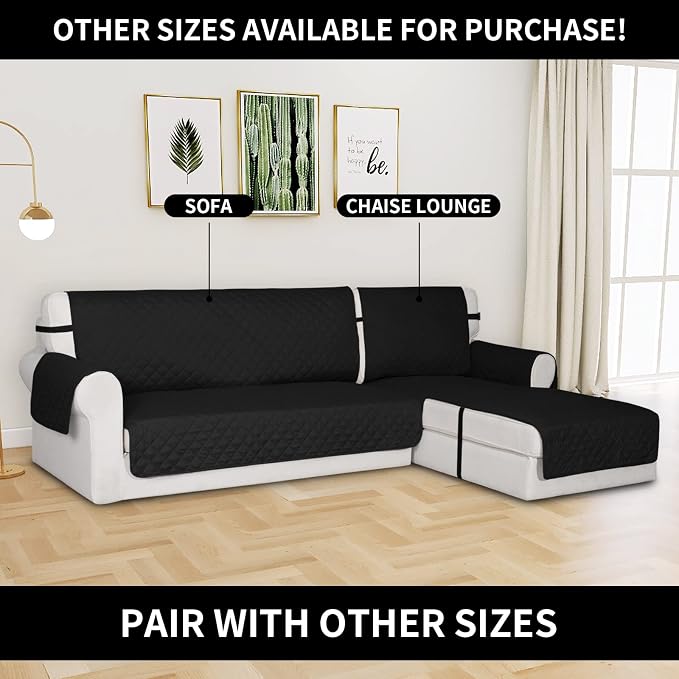 Easy-Going Reversible Couch Cover, Chaise Lounge, Black/Black | Machine Washable Slipcover For Dogs, Water Resistant Furniture Mat For Living Room, Non-Slip Sofa Cover, Pet Friendly
