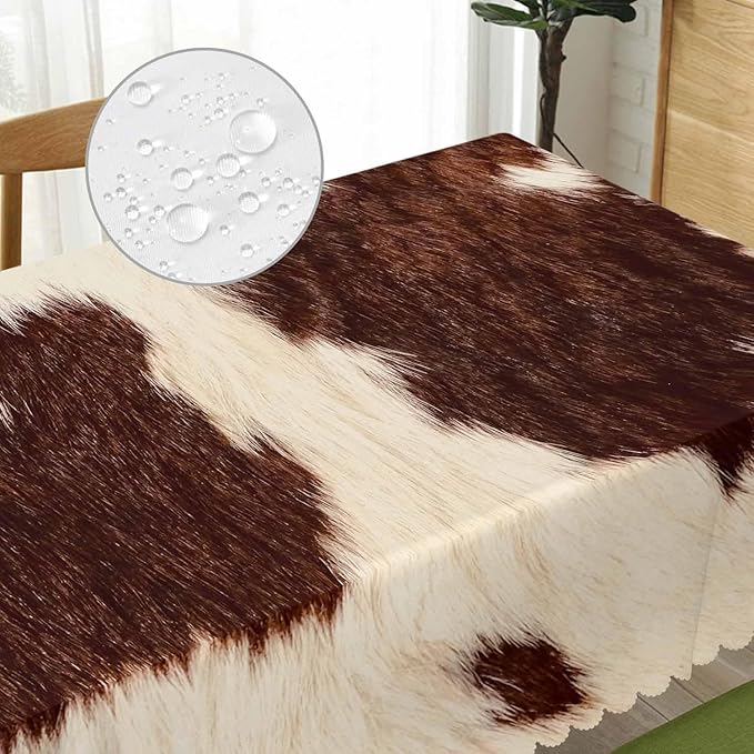 52x70 Inch Tablecloth Cowhide, Farm Cattle Cow Fur Cowhide Print Non-Fading Table Covers Kitchen Dinning Tabletop Decoration, Washable Table Cloth for Outdoor and Indoor Use