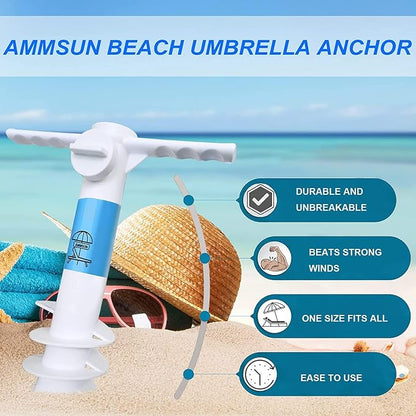AMMSUN Beach Umbrella Sand Anchor Heavy Duty Outdoor Umbrellas Base with 5 Spiral Screw Universal One Size Fits Most Beach Umbrella Safe Umbrella Holder Stand Ideal for Strong Winds White (2, White)
