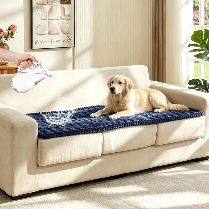 Leakproof Couch Cover for Dogs, Non Slip Washable Sofa Protector | Stain-Resistant Window Seat Cushions Chair Mat Car Seat Cover for Kids Pets (NavyBlue 27.6" x 82.7")