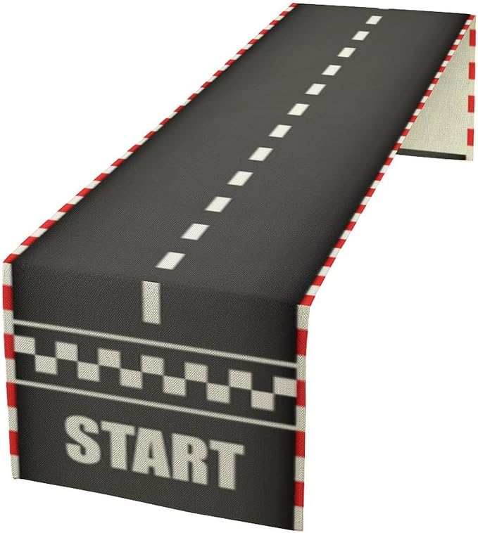 Creative Finish Line Racing Table Runner Burlap for Home Kitchen Dining Dinner Indoor Outdoor Party Farmhouse Table Decor 13x70 Inch