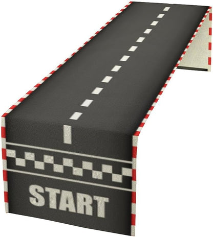 Creative Finish Line Racing Table Runner Burlap for Home Kitchen Dining Dinner Indoor Outdoor Party Farmhouse Table Decor 13x70 Inch