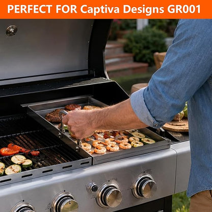 Half-Size Stainless Steel Flat Top Griddle Insert for Captiva Designs GR001 | 12.5" L x 16.5" W for 4-Burner Propane Gas Grill, Universal Griddle Plate, Non-Stick Grill Accessory for Outdoor Cooking
