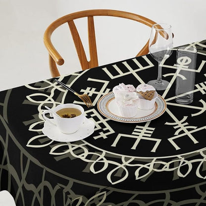 Vintage Viking Pattern Tablecloth, Viking Ancient Runic Scandinavian Celtic Seasonal Table Cloth Waterproof Wipeable Table Cover for Picnic Holiday Party Kitchen Dining 55x55