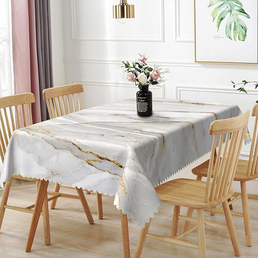 60x108inches Marble Tablecloth Modern Luxury White and Grey Stone Golden Crack Marble Texture Table Cloth Waterproof Polyester Fabric Table Cover for Kitchen Dining Room Banquet Party Decors