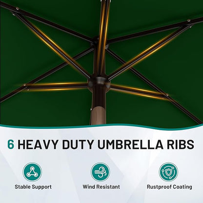 AreShark 6.5' x 10' Rectangular Patio Umbrellas for Outdoor, Outdoor Table Umbrella, Large Outdoor Patio Umbrellas with 6 Sturdy Ribs for Pool, Garden, Deck & Market (Dark Green)