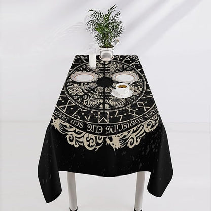 Vintage Viking Pattern Tablecloth, Viking Ancient Runic Helmet of Awe Celtic Dragon Table Cloth Water Resistant Wipeable Table Cover for Farmhouse Party Holiday Kitchen Dinner Table 55x75"