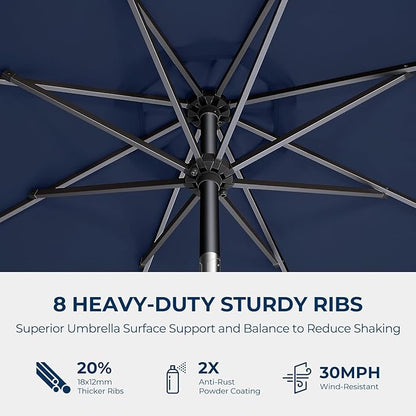 HOMSHADE 9ft Outdoor Patio Umbrella - Market Table Pool Deck Umbrella UPF50+ UV Protection with Push Button Tilt, Crank and 8 Sturdy Ribs (Navy Blue, No base)