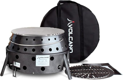 Volcano 2 Collapsible Grill/Stove, Portable Camping Charcoal or Wood Cooker, Folding Outdoor Grill with Carrying Case, 13" Cooking Surface, Compact Steel Camp Cooker for Tailgating Backyard Use