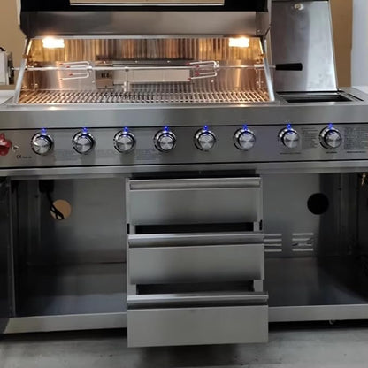 Modular Outdoor Kitchen Island with Built-in Gas Grill & Rotisserie, Stainless Steel BBQ Station with Refrigerator, Sink – Expandable Outdoor Kitchen Pod for Backyard, Deck, Patio, Garden