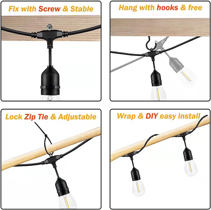 120FT Outdoor String Lights Waterproof with 40 Shatterproof Edison Bulbs | Patio String Lights Bistro Lights Outdoor for Backyard Gazebo Pergola Market