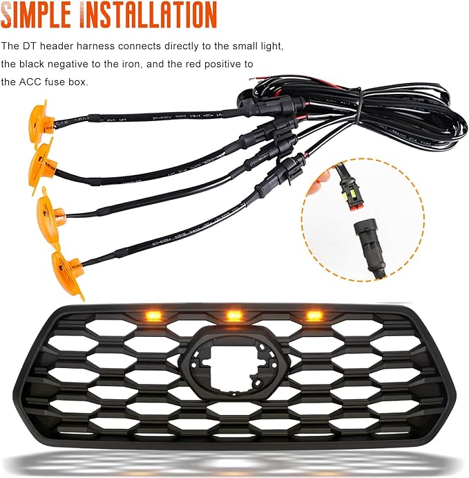 4 PCS Car LED Grille Lights, Bright Vehicle Front Grille Lamp Decorative Light with Wiring Harness, Waterproof LED Grill Lamps Trim Lights for 2017-2019 F150 Raptor (Yellow, 5 Lights)