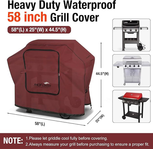 Exclusive Foldable 58 inch Grill Cover, 600D Heavy Duty Outdoor BBQ Cover for Weber Genesis II/EX/SX/LX 300 and Genesis 300 Series Weber 7130, 3-5 Burners Grill, Red