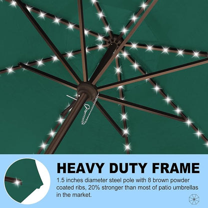 Eurmax USA 10-Year-Non-Fading 10FT Outdoor Patio Market Umbrella with LED Lights,UPF50+ UV Resistant,Heavy Duty Commercial Grade,Crank Lift Design,Windproof Vented Top for Garden,Pool,Deck,Forest Green
