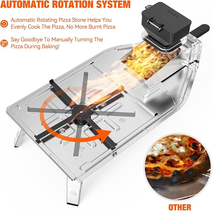 Mimiuo Outdoor Pizza Oven 12" Wood Pellet Pizza Oven with Rotating Round Pizza Stone, Portable Pizza Stove for Outside Backyard Camping Picnics