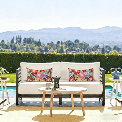 LVTXIII Outdoor Lumbar Pillow Covers, Patio Decorative Lumbar Pillow Cases ONLY, Fluffy Fade-Resistant Lumbar Cushion Cases for Home Balcony and Garden, 12x20 Inch, Pack of 2, Flower Bloom