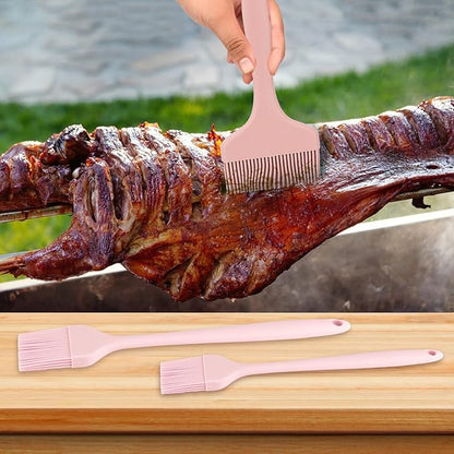 LELE LIFE 3 Sizes Silicone Basting Brush, Extra Large Heat Resistant Pastry Brush Spread Oil Butter Sauce Marinade for BBQ Grilling Baking Kitchen Food Cooking (Pink)