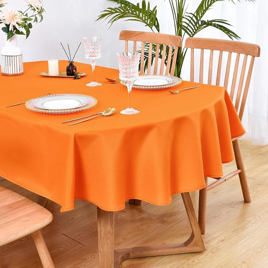 Wolkemer Oval Tablecloth 60 x 84 Inch Washable Fabric Table Cloth | Oval Table Cloth, Solid Orange Cloth Tablecloth, Oval Table Cover for Dining Wedding Party Banquet Tabletop Decoration