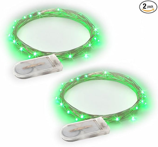 2-Pack 20 LED Wire Twinkle Fairy Lights, Battery Powered, Waterproof — Christmas, Holidays, Wedding, Party — Bedroom, Living Room — 6.5 Ft, Green, Indoor & Outdoor