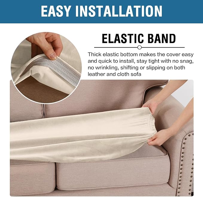 H.VERSAILTEX Velvet Stretch Individual Cushion Cover Plush Cushion Slipcover for Loveseat Sofa Furniture Protector Seat Cushion Sofa Cover (1 Piece Loveseat Cushion Cover, Cream)