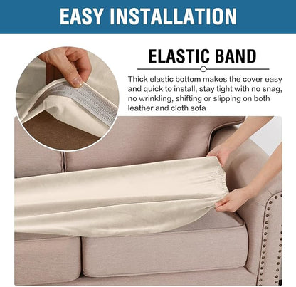 H.VERSAILTEX Velvet Stretch Individual Cushion Cover Plush Cushion Slipcover for Loveseat Sofa Furniture Protector Seat Cushion Sofa Cover (1 Piece Loveseat Cushion Cover, Cream)