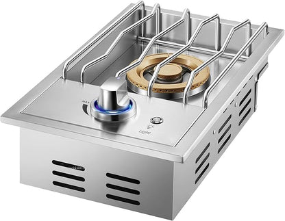Grilling Side Burners for Outdoor Kitchen,18,000BTU Nature Gas Side Burner Convertible to Liquid Propane, Duty Heavy 304 Stainless Steel, Single Burner for BBQ Island Grill, Gold