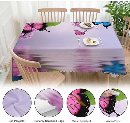 Butterfly Kitchen Tablecloth Nature Flowers Butterflies Indoor Outdoor Table Cover Anti-Oil Table Cloths for Wedding Banquet Dinner Tablecloths, 52x70 Inch(4-6 Seats) Blue Purple