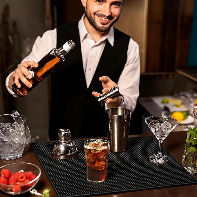 4 Pcs Bar Mat for Countertop 18 x 12 Inch, Non Slip Rubber Mat Service Spill Cocktail Bartending Coffee Bar Mats for Hot Dishes Restaurants Barbershop Clippers Hot Pads, Black
