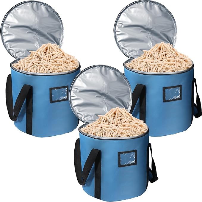 3 Pcs 20lbs Fuel Pellet Storage Bag - Stay Dry Pellet Bin with Anti Shock Cotton Layer(Dark Blue and Black)