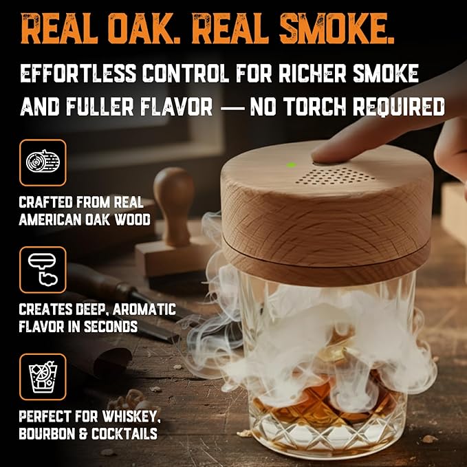 Old Fashioned Smoker Kit - Electric Cocktail Smoker Bundle with Syrup, Amarena Cherries, Orange Garnish and 8 Wood Chip Flavors - Electric Whiskey Smoker Kit