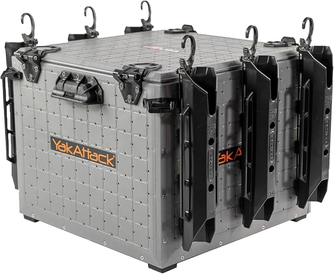 YakAttack BlackPak Pro 16" x 16" Kayak Fishing Crate with 6 Rod Holders - Battleship Grey | Tackle Storage Box & Fishing Gear Organizer | Lightweight, Durable & Customizable Kayak Fishing Accessory