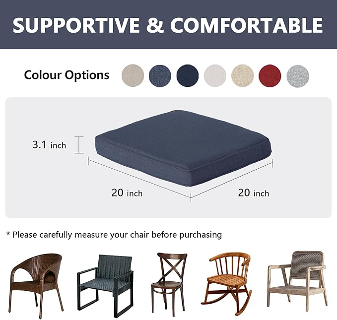 Goodgoods 20 x 20 Outdoor Chair Cushions Set of 4, 1000+ Hours Fade-Resistant & Water-Resistant Furniture Chair Cushions with 30D High-Resilience Foam for Dining Room, Patio Chair, Sky