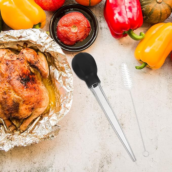 PRETYZOOM Turkey Baster 11.53In Rubber Bulb & Cleaning Brush – Leakproof Liquid Transfer for Roasting, BBQ Basting & Baking, Compact for Kitchen & Outdoor Grill