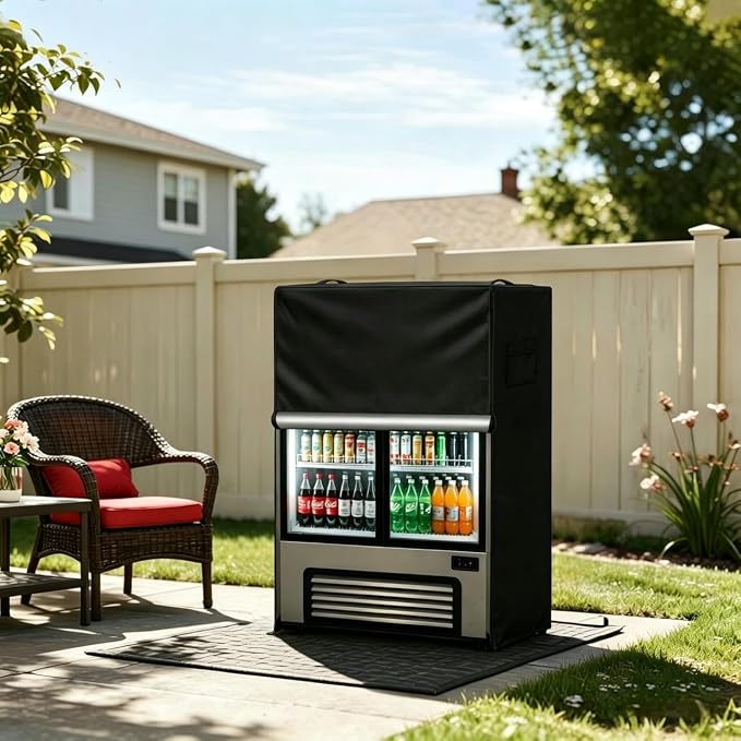 Waterproof & Dustproof Refrigerator Cover, Upright Mini Freezer Cover for Beverage Beer Refrigerator Protection, Outdoor & Indoor, 3 Cubic, (Black, 22''L x 23''W x 34''H)